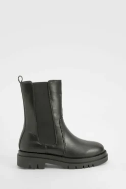 Outlet boohoo Wide Fit Calf High Chunky Sole Chelsea Boots black