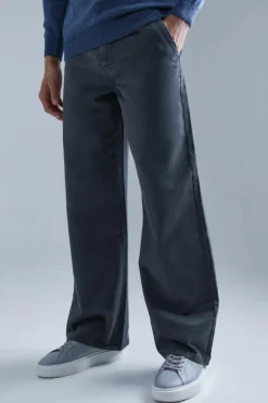 Shop boohooMAN Wide Fit Chino Trouser charcoal