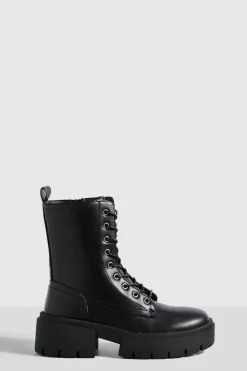 Best boohoo Wide Fit Chunky Biker Boots black