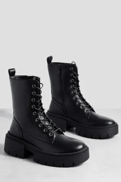 Best boohoo Wide Fit Chunky Biker Boots black