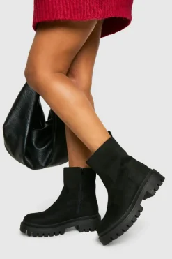 Shop boohoo Wide Fit Chunky Panel Detail Chelsea Boots black