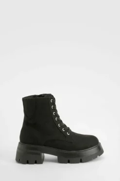 Outlet boohoo Wide Fit Chunky Platform Heeled Lace Up Ankle Boot black