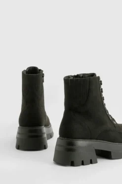 Outlet boohoo Wide Fit Chunky Platform Heeled Lace Up Ankle Boot black