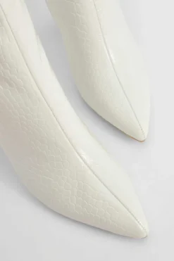 Clearance boohoo Wide Fit Croc Pointed Knee High Heeled Boots cream