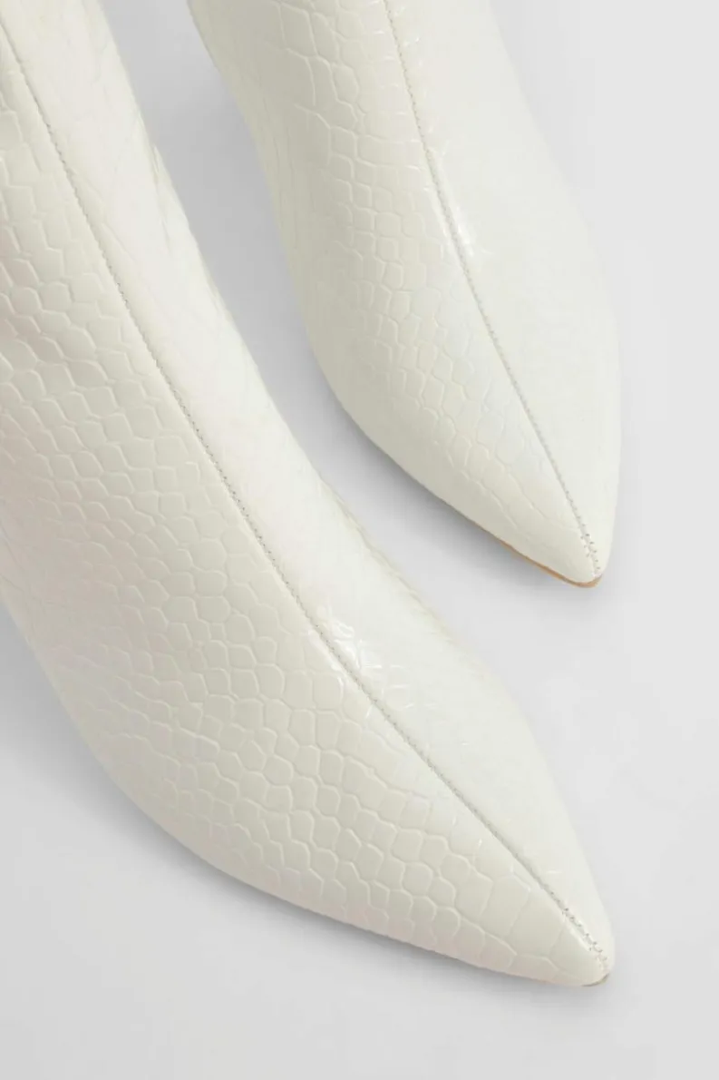 Clearance boohoo Wide Fit Croc Pointed Knee High Heeled Boots cream
