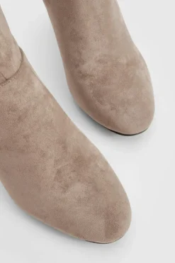 Online boohoo Wide Fit Faux Suede Block Heel Knee High Boots taupe