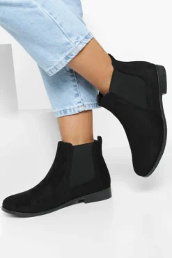 Cheap boohoo Wide Fit Faux Suede Flat Chelsea Boots black
