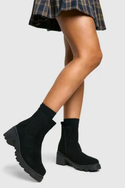 Fashion boohoo Wide Fit Faux Suede Low Block Chelsea Boots black