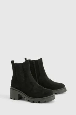 Fashion boohoo Wide Fit Faux Suede Low Block Chelsea Boots black