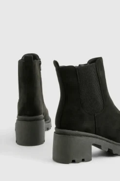 Fashion boohoo Wide Fit Faux Suede Low Block Chelsea Boots black