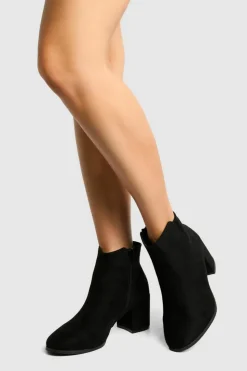 Clearance boohoo Wide Fit Faux Suede Low Block Heel Ankle Boots black
