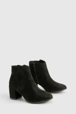 Clearance boohoo Wide Fit Faux Suede Low Block Heel Ankle Boots black