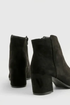 Clearance boohoo Wide Fit Faux Suede Low Block Heel Ankle Boots black