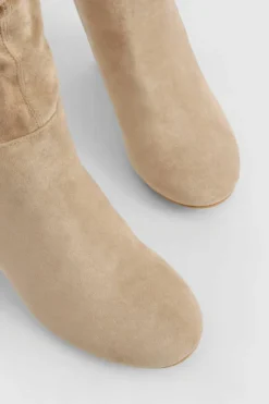Online boohoo Wide Fit Faux Suede Ruched Detail Block Heel Boots sand