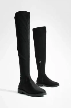 New boohoo Wide Fit Flat Stretch Over The Knee Boots black