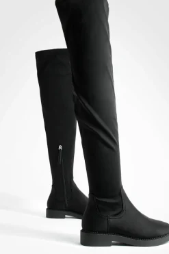 New boohoo Wide Fit Flat Stretch Over The Knee Boots black