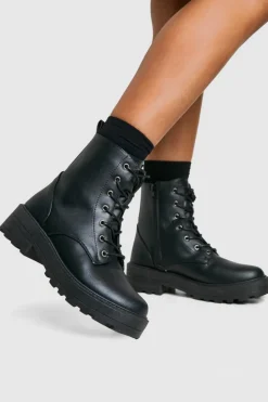 Best boohoo Wide Fit Lace Up Chunky Hiker Boots black