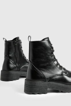 Best boohoo Wide Fit Lace Up Chunky Hiker Boots black