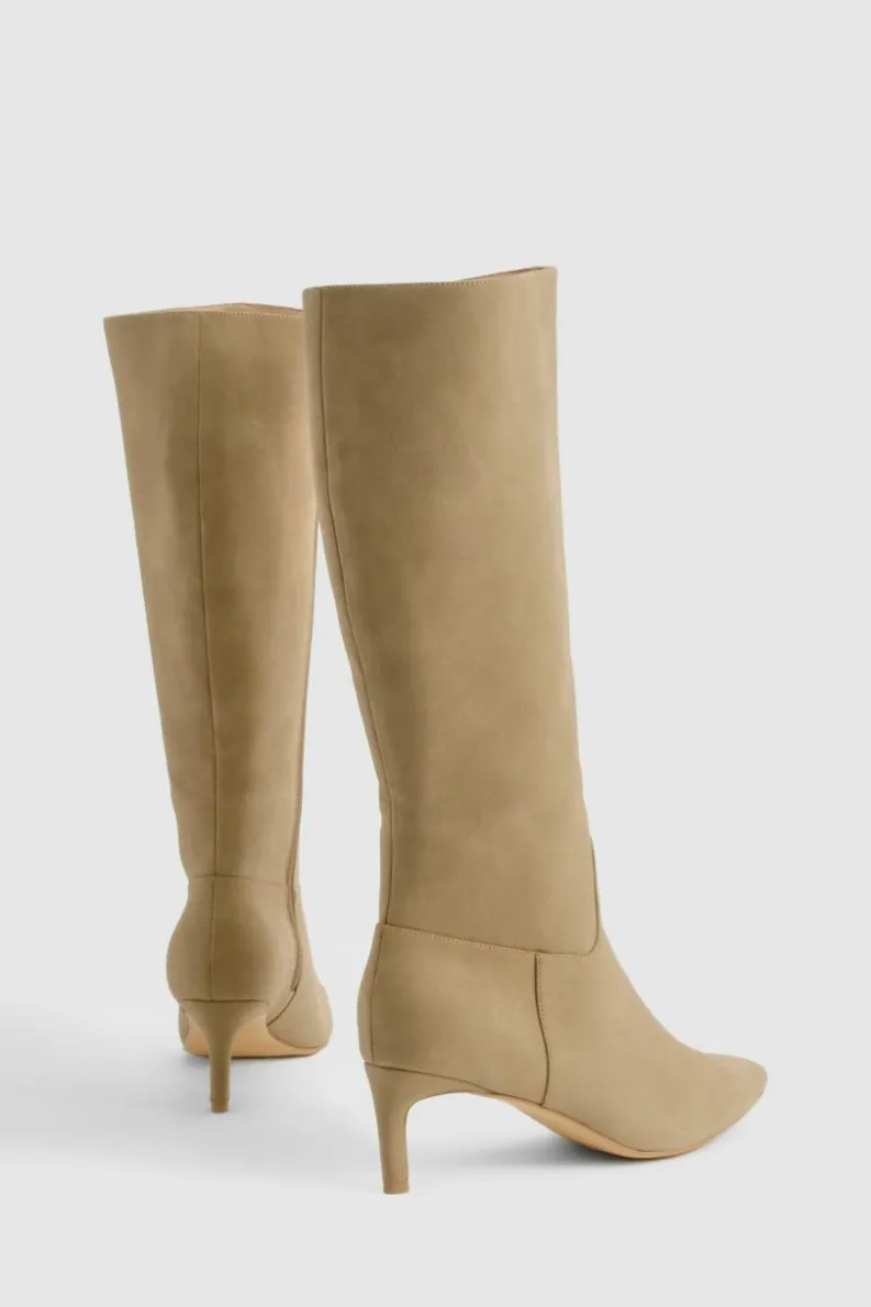 New boohoo Wide Fit Nubuck Knee High Low Heeled Boots taupe