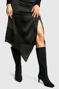 Best boohoo Wide Fit Nubuck Knee High Low Heeled Boots black