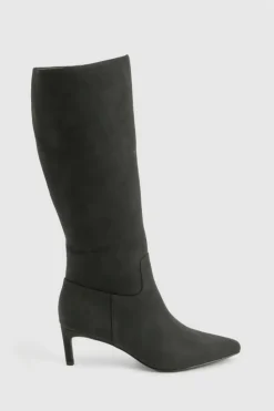 Best boohoo Wide Fit Nubuck Knee High Low Heeled Boots black