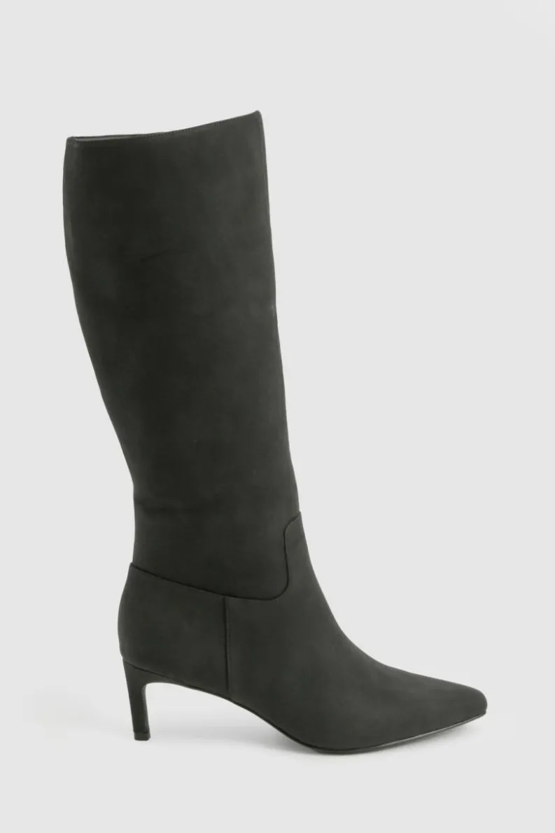 Best boohoo Wide Fit Nubuck Knee High Low Heeled Boots black