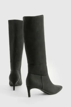 Best boohoo Wide Fit Nubuck Knee High Low Heeled Boots black