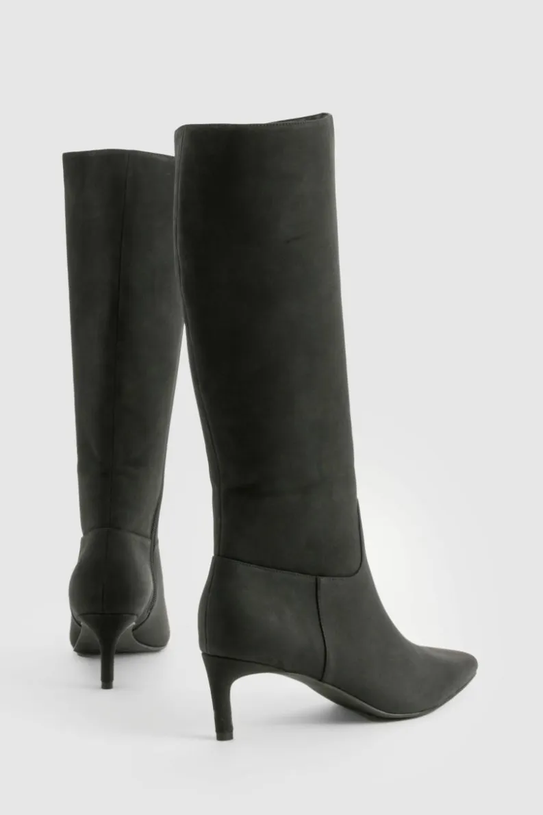 Best boohoo Wide Fit Nubuck Knee High Low Heeled Boots black