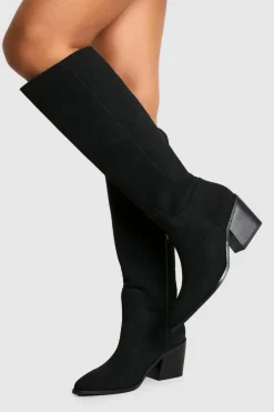 Flash Sale boohoo Wide Fit Nubuck Western Cowboy Boots black