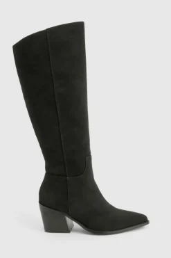 Flash Sale boohoo Wide Fit Nubuck Western Cowboy Boots black