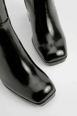 Store boohoo Wide Fit Platform Block Heel Knee High Boots black