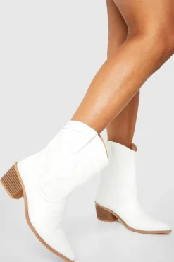Clearance boohoo Wide Fit Stitch Detail Ankle Western Boots PU white