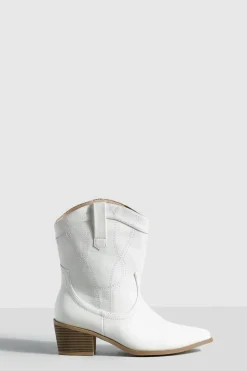 Clearance boohoo Wide Fit Stitch Detail Ankle Western Boots PU white