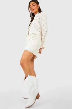 New boohoo Wide Fit Tab Detail Ankle Cowboy Western Boots white