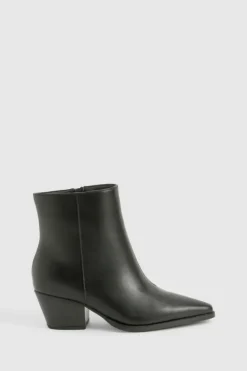 Discount boohoo Wide Fit Textured Low Block Ankle Western Boots black