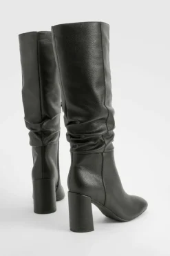Best Sale boohoo Wide Fit Textured Ruched Heeled Knee High Boots black