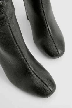 Best Sale boohoo Wide Fit Textured Ruched Heeled Knee High Boots black