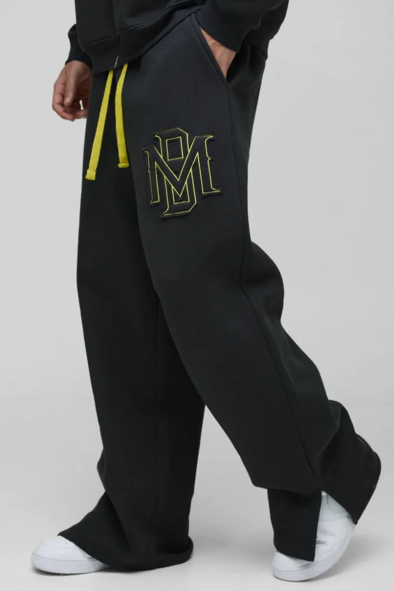 Flash Sale boohooMAN Wide Leg BM Varsity Applique Split Hem Jogger navy