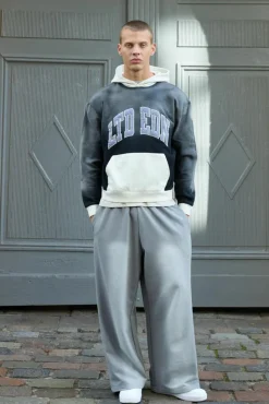 Best Sale boohooMAN Wide Leg Boxer Waistband Sun Bleach Loopback Jogger charcoal