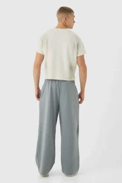 Best Sale boohooMAN Wide Leg Boxer Waistband Sun Bleach Loopback Jogger charcoal