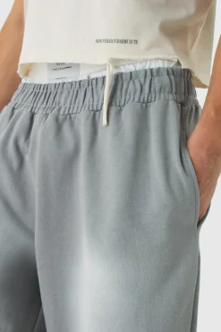 Best Sale boohooMAN Wide Leg Boxer Waistband Sun Bleach Loopback Jogger charcoal