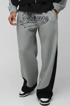 Store boohooMAN Wide leg Colour Block Homme Printed Jogger charcoal