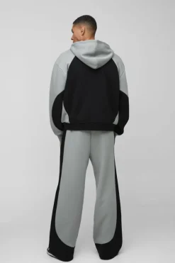 Store boohooMAN Wide leg Colour Block Homme Printed Jogger charcoal