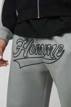 Store boohooMAN Wide leg Colour Block Homme Printed Jogger charcoal