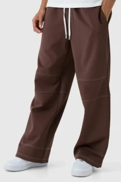Best Sale boohooMAN Wide Leg Contrast Stitch Scuba Jogger chocolate