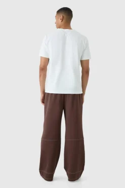 Best Sale boohooMAN Wide Leg Contrast Stitch Scuba Jogger chocolate