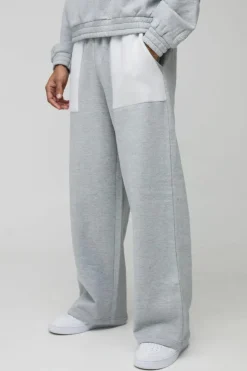 Cheap boohooMAN Wide Leg Heavyweight Reverse Pocket 3D Embroidered Joggers ash grey