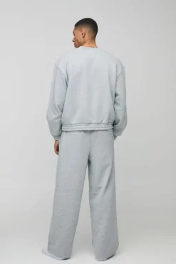 Cheap boohooMAN Wide Leg Heavyweight Reverse Pocket 3D Embroidered Joggers ash grey