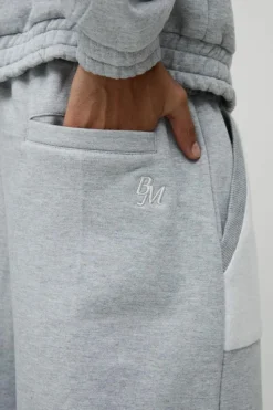 Cheap boohooMAN Wide Leg Heavyweight Reverse Pocket 3D Embroidered Joggers ash grey