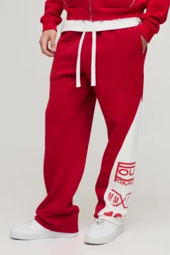 Hot boohooMAN Wide Leg High Gusset Star Jogger red